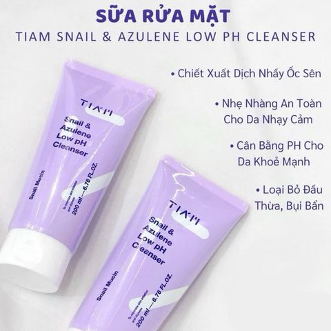 Sữa Rửa Mặt TIAM Dịch Lọc Ốc Sên & Chiết Xuất Hoa Cúc Low pH 200ml - Làm Dịu và Dưỡng Ẩm Da Nhạy Cảm Hàn Quốc
