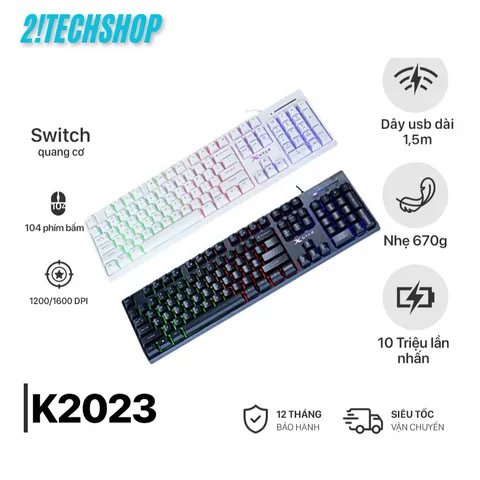 Bàn Phím Chuột X-Star K2023 - Thiết Kế Hiện Đại, Êm Ái, Bền Bỉ Cho Văn Phòng & Gaming, Full Size, LED 7 Màu