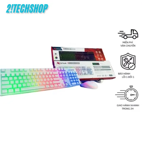 Bàn Phím Chuột X-Star K2023 - Thiết Kế Hiện Đại, Êm Ái, Bền Bỉ Cho Văn Phòng & Gaming, Full Size, LED 7 Màu