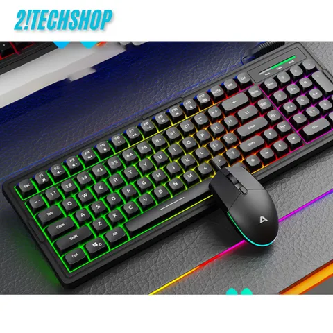 Combo Chuột Bàn Phím Giả Cơ Asestek KM2000 Pro LED RGB - Thiết Bị Gaming Cao Cấp, Chuột Gaming Đổi Màu, Phím Chống Tràn, Đen Sang Trọng