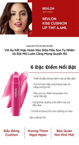 Son Cushion Revlon Lip Tint 4.4ml - Chất Dưỡng Môi Tự Nhiên, Đa Dạng Màu Sắc: Berry Lit, Fancy Rose, High End Coral, Wine Trip