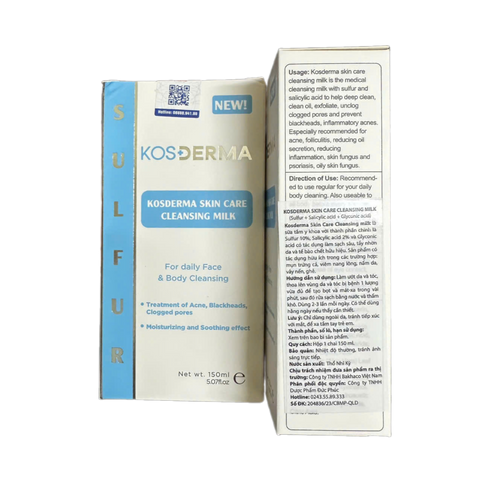 Sữa Rửa Mặt Và Tắm Kosderma Skin Care Cleansing Milk Làm Sạch Da Dầu Mụn Trứng Cá, Nang Lông - 150ml