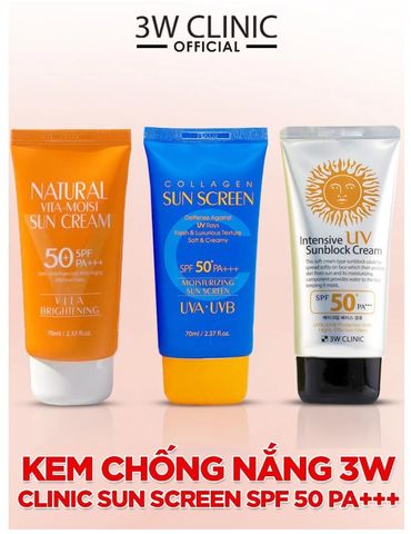 Kem Chống Nắng 3W Clinic Intensive UV Sunblock Cream SPF 50 PA++ - Dưỡng Sáng Da, Bảo Vệ Tia UV, Phù Hợp Mọi Loại Da