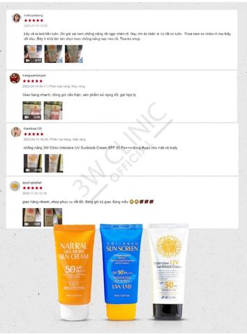 Kem Chống Nắng 3W Clinic Intensive UV Sunblock Cream SPF 50 PA++ - Dưỡng Sáng Da, Bảo Vệ Tia UV, Phù Hợp Mọi Loại Da