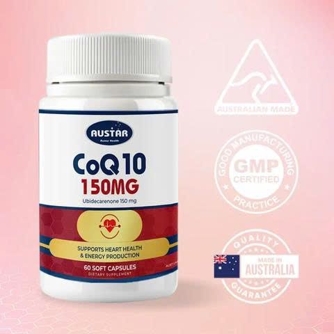 Viên Uống Austar CoQ10 150mg - Hỗ Trợ Sức Khỏe Tim Mạch, Năng Lượng, Chống Oxy Hóa - 60 Viên Xuất Xứ Úc