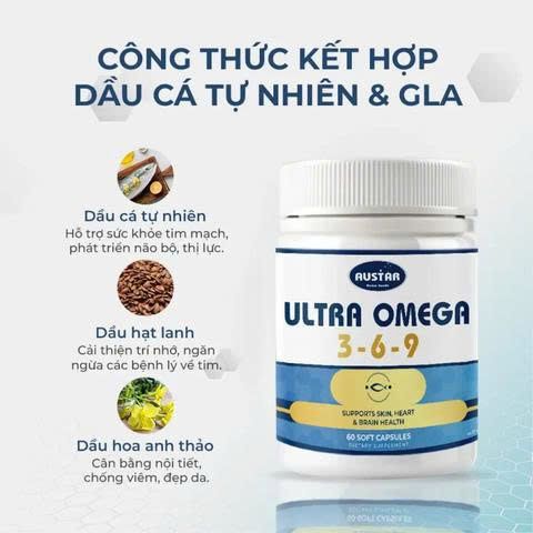 Viên Uống Austar Ultra Omega 3-6-9 - Bổ Não, Đẹp Da, Khỏe Tim, Hỗ Trợ Sức Khỏe Tổng Thể (60 Viên)
