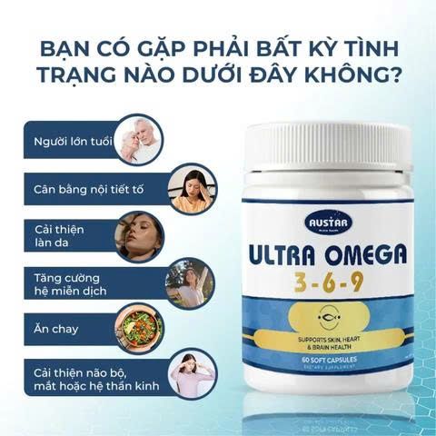 Viên Uống Austar Ultra Omega 3-6-9 - Bổ Não, Đẹp Da, Khỏe Tim, Hỗ Trợ Sức Khỏe Tổng Thể (60 Viên)