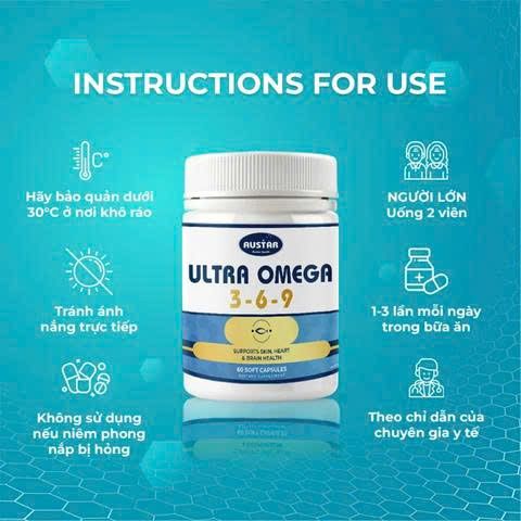 Viên Uống Austar Ultra Omega 3-6-9 - Bổ Não, Đẹp Da, Khỏe Tim, Hỗ Trợ Sức Khỏe Tổng Thể (60 Viên)