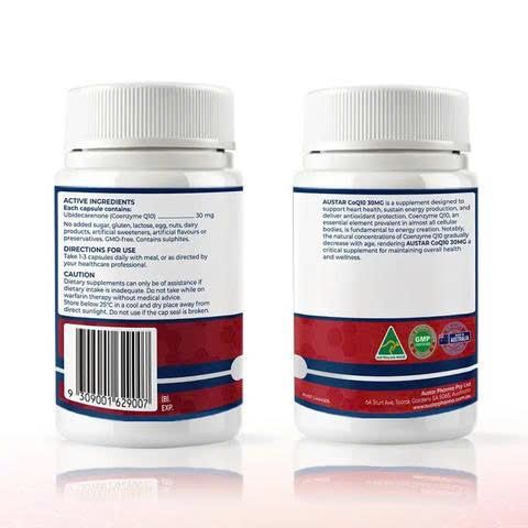 Viên Uống AUSTAR CoQ10 30MG - Hỗ Trợ Sức Khỏe Tim Mạch - Năng Lượng và Bảo Vệ Oxy Hóa (60 Viên)