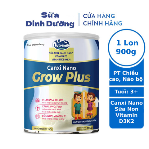 Sữa Bột Tăng Chiều Cao Canxi Nano Grow Plus 900g Dinh Dưỡng Cho Trẻ Từ 3 Đến 18 Tuổi - Hỗ Trợ Phát Triển Chiều Cao Tối Đa