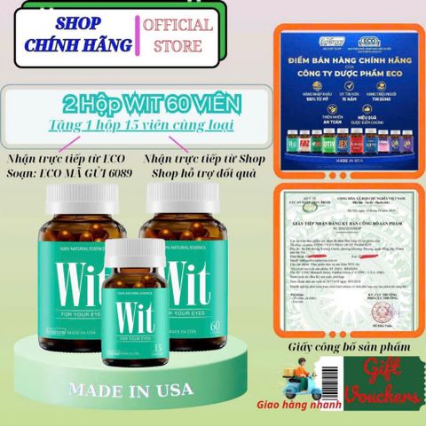 Combo 2 Hộp Wit 60 Viên tặng 1 Hộp 15 Viên bảo vệ mắt trước ánh sáng xanh, giúp cho mắt sáng khoẻ