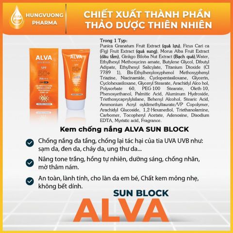 Kem Chống nắng ALVA SUN BLOCK SPF50+/PA+++ phù hợp mọi loại da sản phẩm của Hàn Quốc