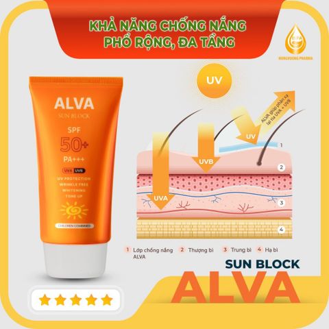 Kem Chống nắng ALVA SUN BLOCK SPF50+/PA+++ phù hợp mọi loại da sản phẩm của Hàn Quốc