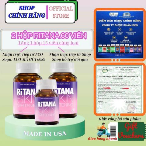 Combo 2 hộp Ritana 60 viên tặng 1 Hộp 15 viên giúp làm mờ thâm nám, chống lão hoá da, cải thiện nhăn khô chảy xệ da