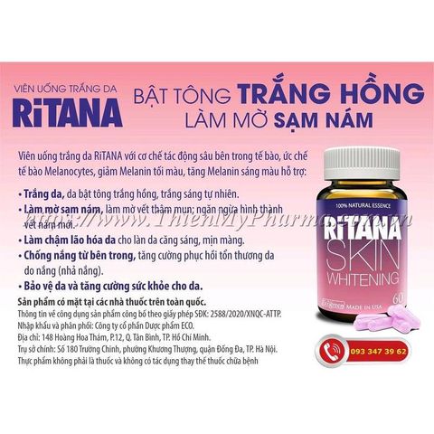 Combo 2 hộp Ritana 60 viên tặng 1 Hộp 15 viên giúp làm mờ thâm nám, chống lão hoá da, cải thiện nhăn khô chảy xệ da