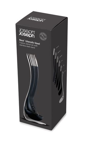 Bộ dụng cụ nấu ăn 5 món Joseph Joseph Nest Steel - Dụng cụ nhà bếp thông minh với giá đỡ bằng thép không gỉ, chịu nhiệt 200°C