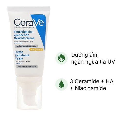 Sữa Dưỡng Ẩm Ban Ngày CeraVe SPF25 52ml - Kem Dưỡng Ẩm Da Mặt Cho Da Thường và Da Khô, Chống Nắng, Không Kích Ứng