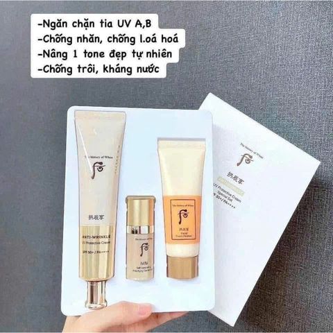 Bộ Kem Chống Nắng Whoo Jinheayoon Sun Wrinkle SPF 50+ - Giảm Nhăn, Làm Sáng Da, Set Chăm Sóc Da Hoàng Cung