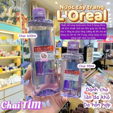 Nước Tẩy Trang L'oreal Revitalift 95ml - Micellar Water Cấp Ẩm Với Hyaluronic Acid Cho Da Nhạy Cảm, Tẩy Trang Hiệu Quả