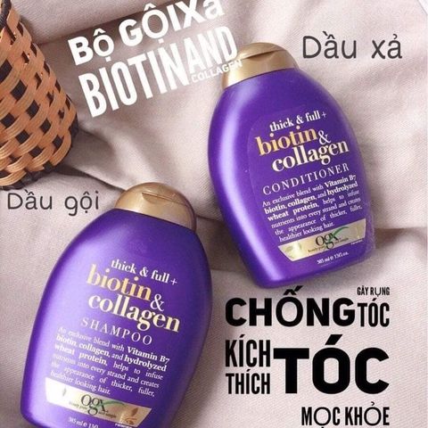 Dầu Gội - Xả Biotin & Collagen OGX 385ml x 2 - Kích Thích Mọc Tóc, Ngăn Rụng, Phục Hồi Tóc Hư Tổn, Dưỡng Ẩm Tự Nhiên