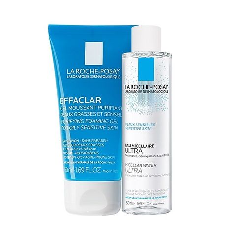 Bộ sản phẩm làm sạch da La Roche-Posay: Gel rửa mặt dành cho da dầu nhạy cảm 50ml & Nước tẩy trang 50ml - Giảm nhờn, ngừa mụn