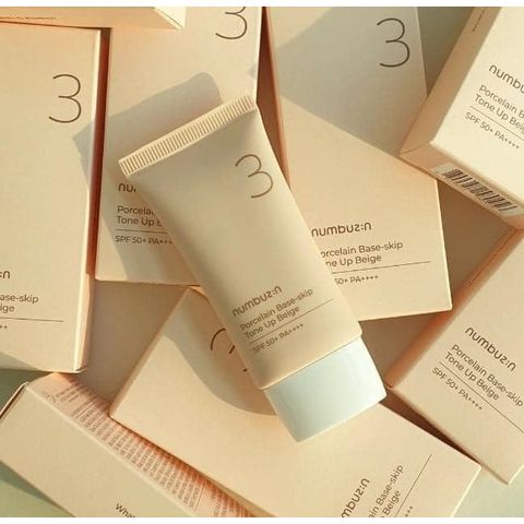 Kem Nâng Tone Chống Nắng Numbuzin No.3 Porcelain - SPF50, Base-skip Tone Up Beige, Dưỡng Da, Làm Sáng Màu và Che Khuyết Điểm 50ml