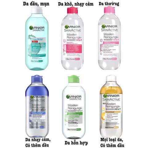 Nước Tẩy Trang Garnier Micellar Cleansing Water 400ml - Dành cho Da Nhạy Cảm, Oily, Khô và Hỗn Hợp - Làm Sạch Dịu Nhẹ, Dễ Dàng sử dụng.