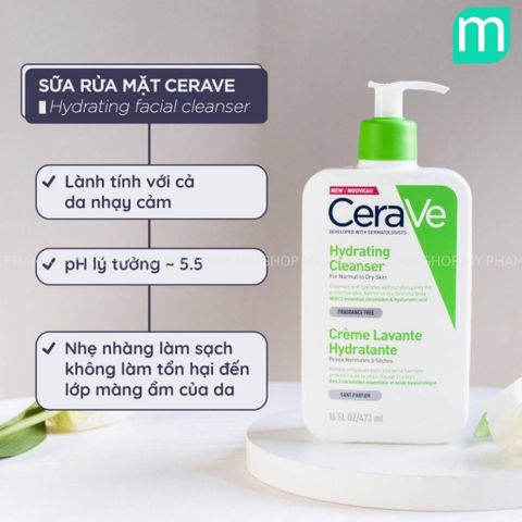 Sữa Rửa Mặt CeraVe Hydrating Cleanser - Dành Cho Da Thường và Da Khô, Làm Sạch Nhẹ Nhàng, Bảo Vệ Độ Ẩm Da