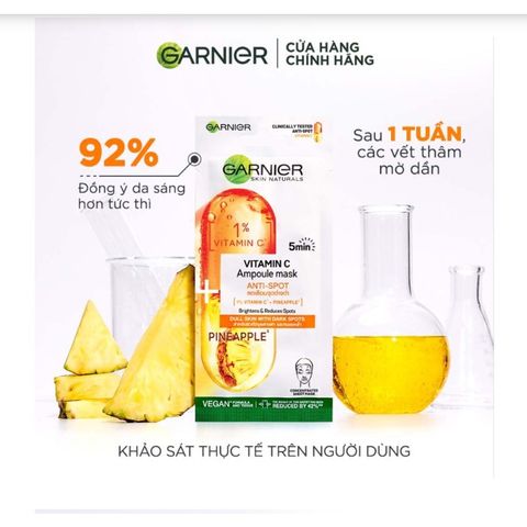 Mặt Nạ Dưỡng Da Garnier Vitamin C 15g - Giảm Nám, Sáng Da, Chiết Xuất Yuzu, Dưỡng Ẩm 5 Phút, Pháp