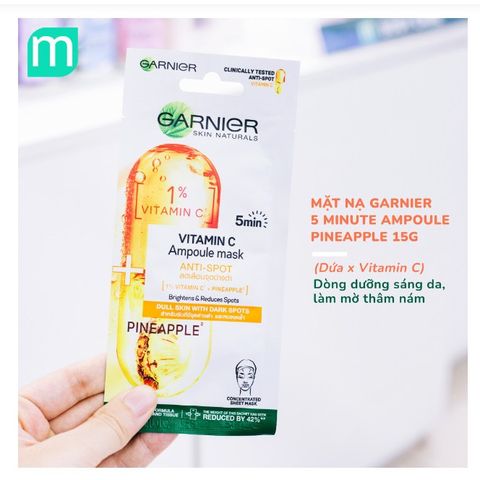Mặt Nạ Dưỡng Da Garnier Vitamin C 15g - Giảm Nám, Sáng Da, Chiết Xuất Yuzu, Dưỡng Ẩm 5 Phút, Pháp