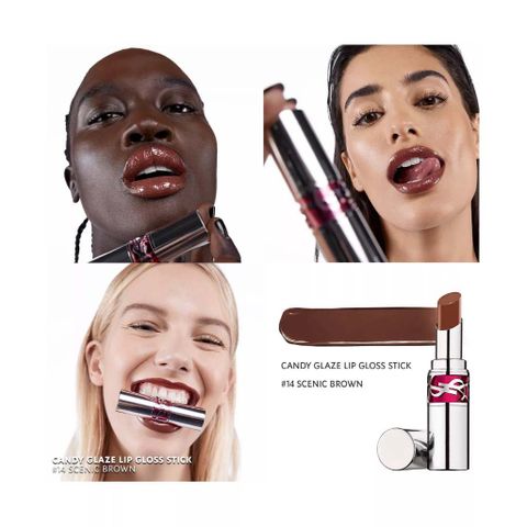 Son Dưỡng YSL Rouge Volupte Candy Glaze 14 Scenic Brown - Son Dưỡng Môi Cao Cấp, Màu Nâu Đất, Dưỡng Ẩm Tự Nhiên 3.2g