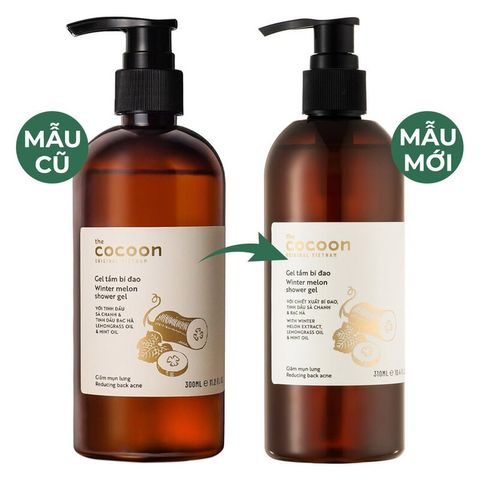 Gel Tắm Cocoon Bí Đao 310ml - Giảm Mụn Lưng, Làm Sạch Da, Thư Giãn, Tinh Dầu Sả Chanh và Bạc Hà