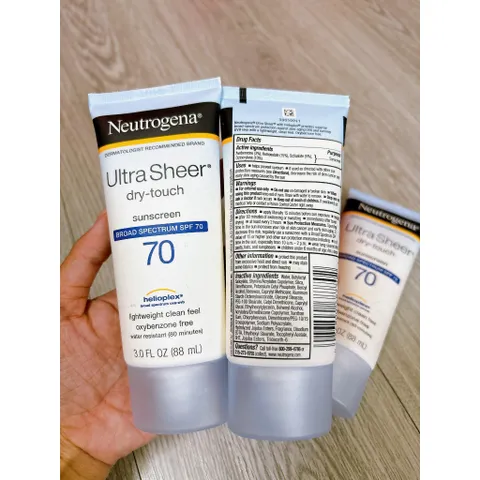 Kem Chống Nắng Neutrogena Ultra Sheer Dry Touch SPF70 88ml - Bảo vệ da tối ưu với công nghệ Heliopex, khô thoáng, nước và mồ hôi chống thấm, thích hợp mọi hoạt động ngoài trời.
