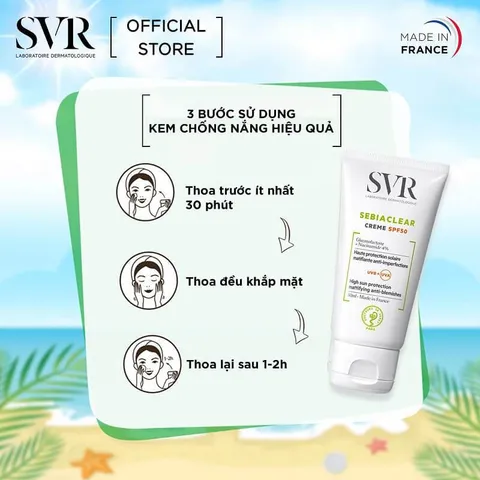 Kem Chống Nắng SVR Sebiaclear SPF50+ Cho Da Dầu & Hỗn Hợp - Bảo Vệ Da Nhạy Cảm Khỏi Tia UV, Giảm Viêm, Làm Dịu Da 40ml