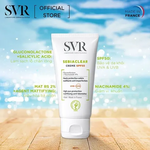 Kem Chống Nắng SVR Sebiaclear SPF50+ Cho Da Dầu & Hỗn Hợp - Bảo Vệ Da Nhạy Cảm Khỏi Tia UV, Giảm Viêm, Làm Dịu Da 40ml