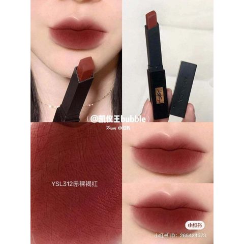 Son YSL The Slim Velvet Radical 312 Unconventional Nude - Đỏ Đất Lì Mềm Mịn, Bảo Vệ SPF 15, Giữ Màu Tốt, Son Môi Hot Trend
