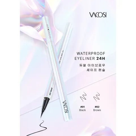 Bút Kẻ Mắt Nước Vacosi Waterproof Eyeliner 24H Không Lem - Chất Mực Đen & Nâu Tự Nhiên - Trang Điểm Đôi Mắt Hoàn Hảo