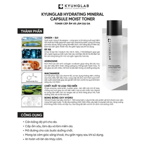 Toner Kyunglab 150ml - Nước Khoáng Từ Auvergne, Cấp Ẩm, Làm Dịu Da, Giảm Mụn, Phù Hợp Với Mọi Loại Da, Sản Phẩm Thiên Nhiên Hàn Quốc