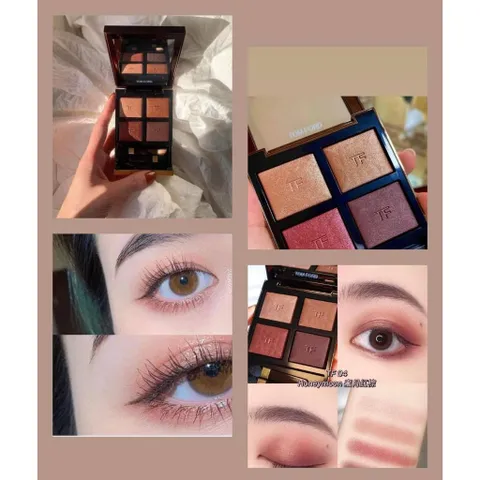 Phấn Mắt Tom Ford Eye Shadow Quad 04 Honey Moon - Phấn Nhũ Dễ Dàng Tạo Kiểu Mắt Lung Linh, Hộp Sang Trọng có Gương, Tặng Chổi Trang Điểm