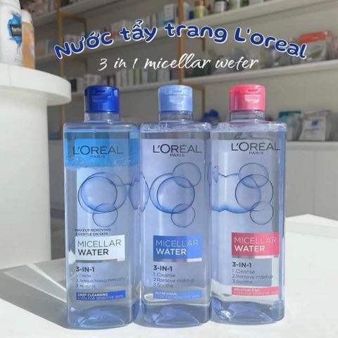 Nước Tẩy Trang L'Oreal Micellar Xanh Đậm 400ml - Tẩy Trang Sâu, An Toàn Cho Mọi Loại Da, Không Chứa Cồn, Dưỡng Ẩm Mịn Mượt
