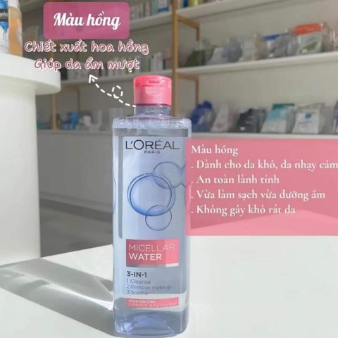 Nước Tẩy Trang L'Oreal Micellar Xanh Đậm 400ml - Tẩy Trang Sâu, An Toàn Cho Mọi Loại Da, Không Chứa Cồn, Dưỡng Ẩm Mịn Mượt