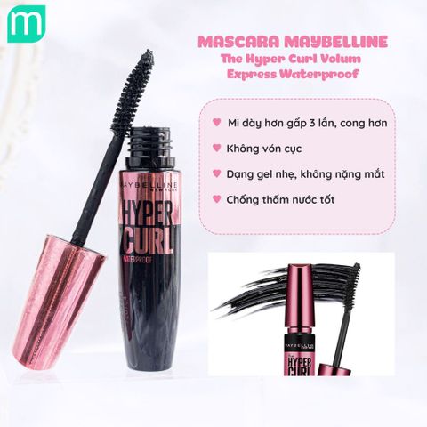 Mascara Maybelline Hyper Curl Waterproof 9.2ml - Dài Mi, Cong Mi, Chống Thấm Nước, Không Lem, Dày Gấp 3 Lần, Dành Cho Mi Mỏng, Thưa, Ngắn