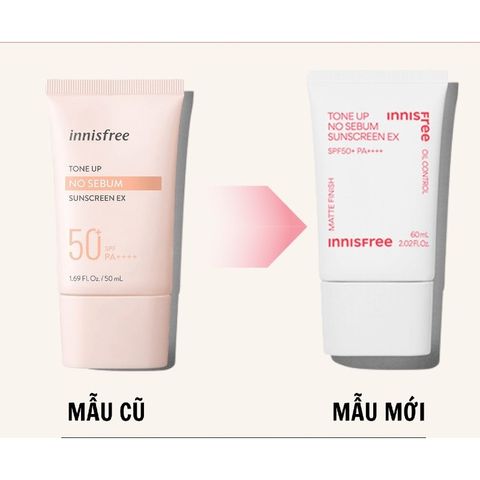 Kem Chống Nắng Innisfree Tone Up No Sebum SPF50/PA++++ 60ml - Kiềm Dầu, Nâng Tông, Dưỡng Da Mịn Màng, An Toàn Cho Mọi Loại Da