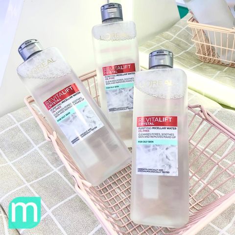 Nước Tẩy Trang L'Oréal Paris Revitalift Crystal Micellar Water 400ml - Dành cho Da Dầu, Làm Sạch Sâu, Không Cần Rửa Lại, Giúp Da Mịn Màng, Tươi Mát