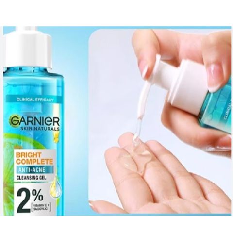 Gel Rửa Mặt Garnier Skin Naturals Bright Complete 120ml - Dịu Nhẹ Cho Da Dầu Mụn, Ngừa Mụn, Làm Sáng Da, 2% Salicylic BHA, Vitamin C