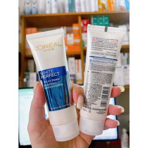 Sữa Rửa Mặt L'Oreal Paris White Perfect 50ml - Làm Sạch, Trắng Mịn Da với Tinh Thể Tourmaline và Vitamin C, Phù Hợp Tất Cả Loại Da