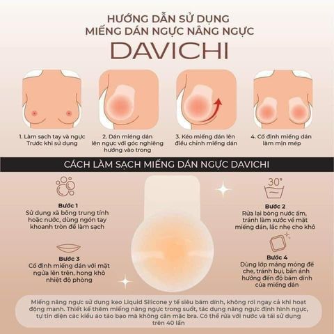 Miếng Dán Ngực Davichi Nâng Ngực Cải Tiến - Không Keo, Chống Mồ Hôi, Siêu Mỏng, Thoải Mái Cho Phái Đẹp