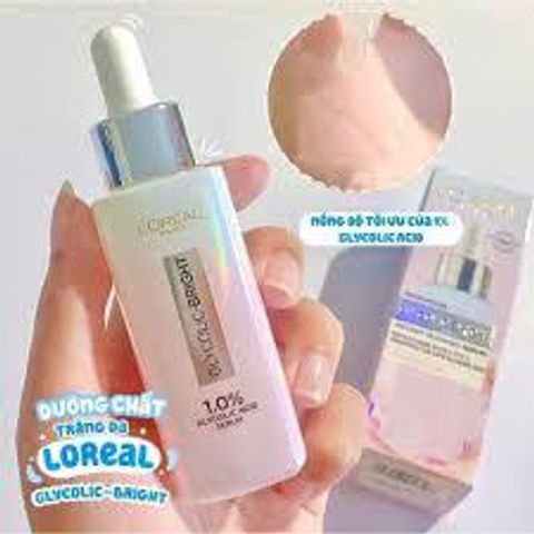 Serum L'Oreal Glycolic-Bright 1.0% - Tinh Chất Dưỡng Sáng Da, Mờ Thâm Nám, Dung Tích 30ml, Phù Hợp Mọi Loại Da
