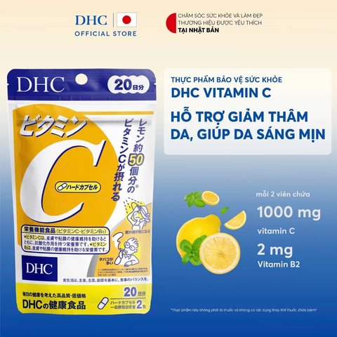 Viên uống DHC Vitamin C Hard Capsule 1000mg - Bổ sung Vitamin C, B2, Giúp Da Sáng Mịn, Giảm Thâm, Hỗ Trợ Sức Khỏe Da - Made in Japan