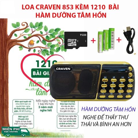 Đài Nghe Pháp Thoại 1210 Mini - Máy Niệm Phật Craven 853 Hỗ Trợ Thẻ Nhớ, USB, FM Dưỡng Tâm Hồn, Âm Thanh Êm Ái, Quà Tặng Ý Nghĩa
